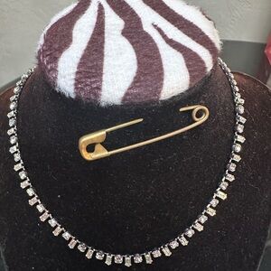 Choker Silver Necklace with Crystal Accents